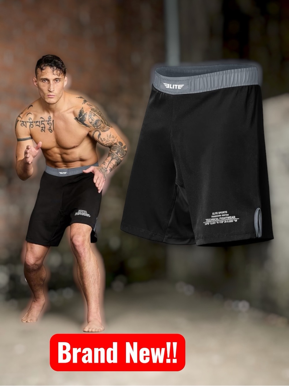 🥋👊🏼🥊 Elite Sports BJJ / MMA Fight Shorts – Men’s Training Shorts (Medium)
